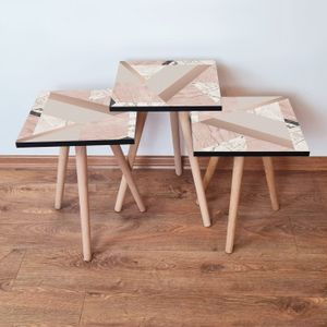 Nesting Table Set (3 komada) - Bež, Roza, Bijela