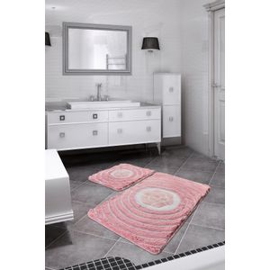 Floria - Pink Multicolor Acrylic Bathmat Set (2 Pieces)