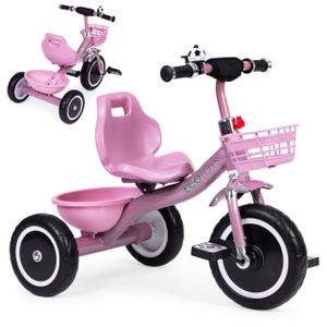 Dječji tricikl s protukliznim rukohvatima, zvono, košara, roza, ECOTOYS