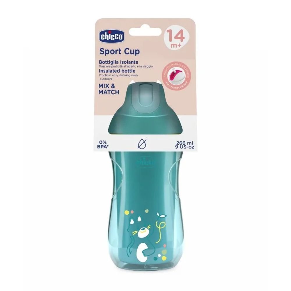Chicco Termalna flašica sa slamkom Sport Cup 266ml, Teal slika 2