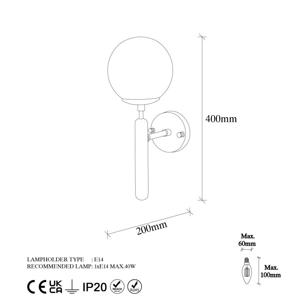 King - 11457 Crna i Bijela Zidna Lampa slika 6