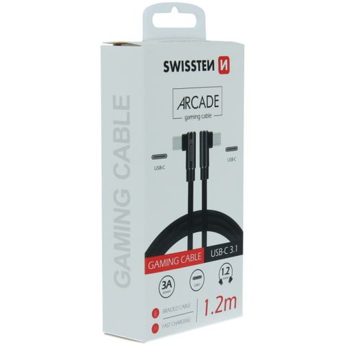 SWISSTEN kabel Arcade USB-C/USB-C, 3A, 1.2m, L-konektor, crni slika 3