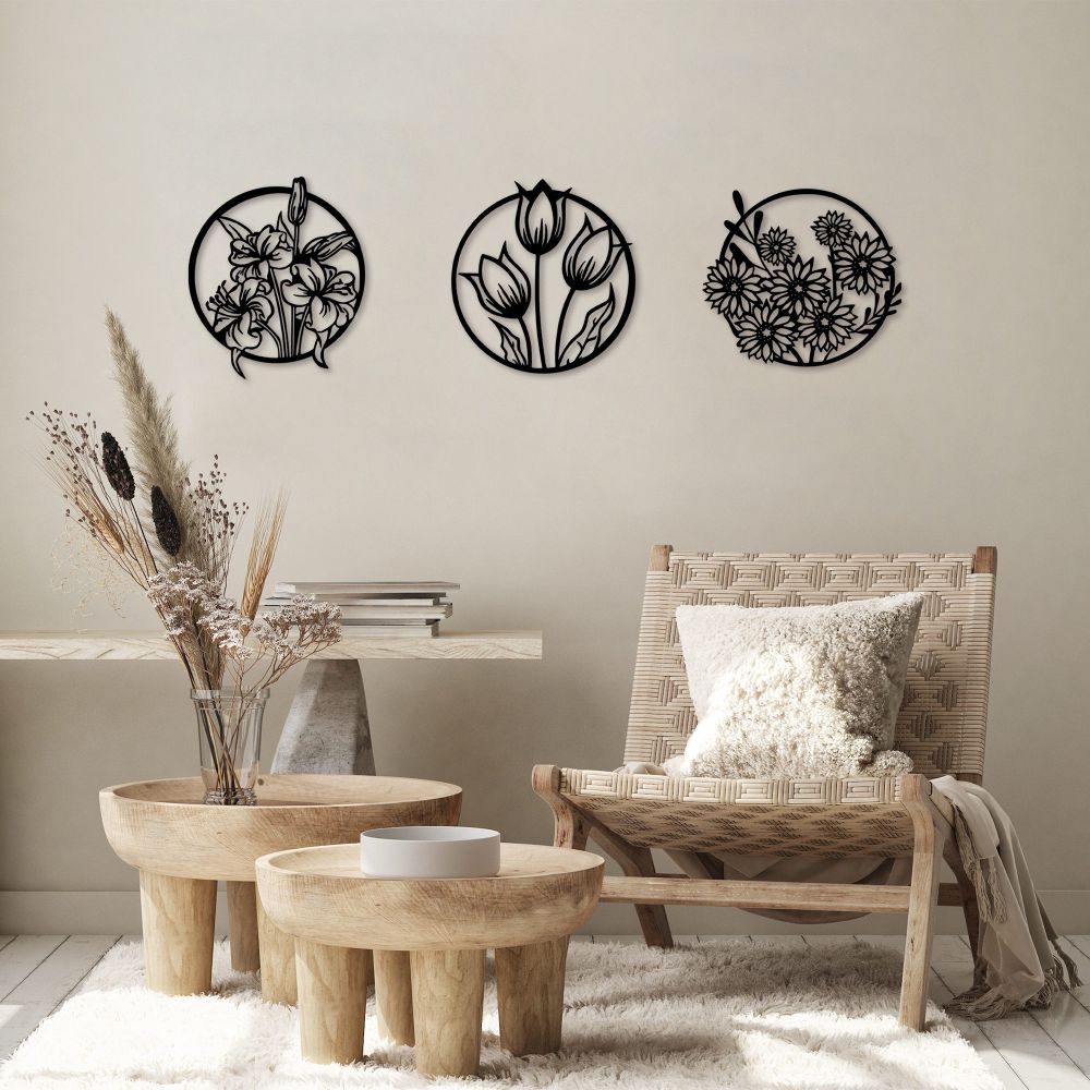 Dekorativni Metalni Zidni Ukras - Flowers 274 S Black slika 1