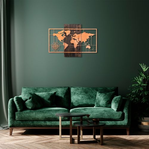 Wallity Drvena zidna dekoracija, World Map Wıth Compass - Copper slika 3