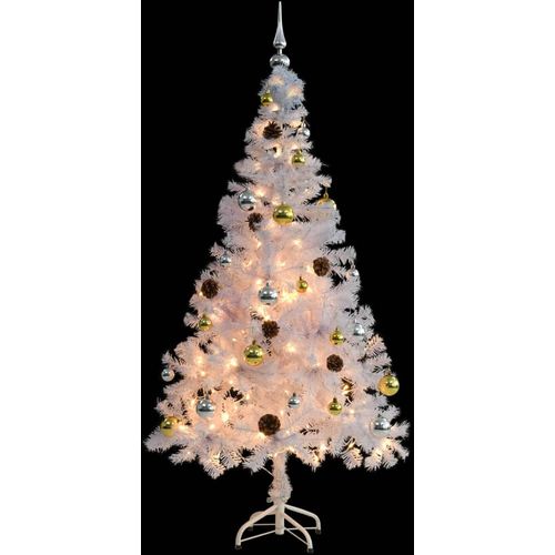 Umjetno božićno drvce s kuglicama i LED svjetlima bijelo 150 cm slika 13