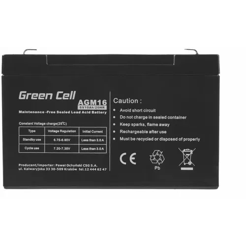 Baterija Green Cell AGM16, 6V, 10Ah, VRLA, bez održavanja slika 2