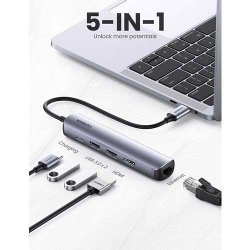 UGREEN 5 u 1 USB-C Hub, USB 3.0 A+HDMI+RJ45+PD slika 2