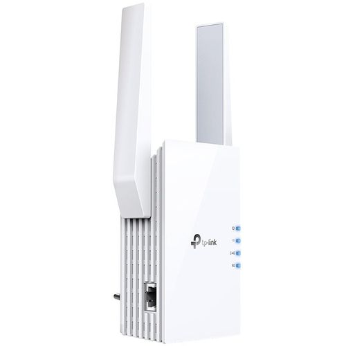 TP-Link RE605X AX1800 Wi-Fi 6 Range Extender,574 Mbps at 2.4 GHz + 1201 Mbps at 5 GHz,2 × External Antennas, 1 × Gigabit Port, Broadcom 1.5GHz Quad-Core CPU,Wall Plugged,Tether App,WPS,Intelligent Signal Light,RE/AP Mode, OneMesh,Beamforming,MU-MIMO slika 1