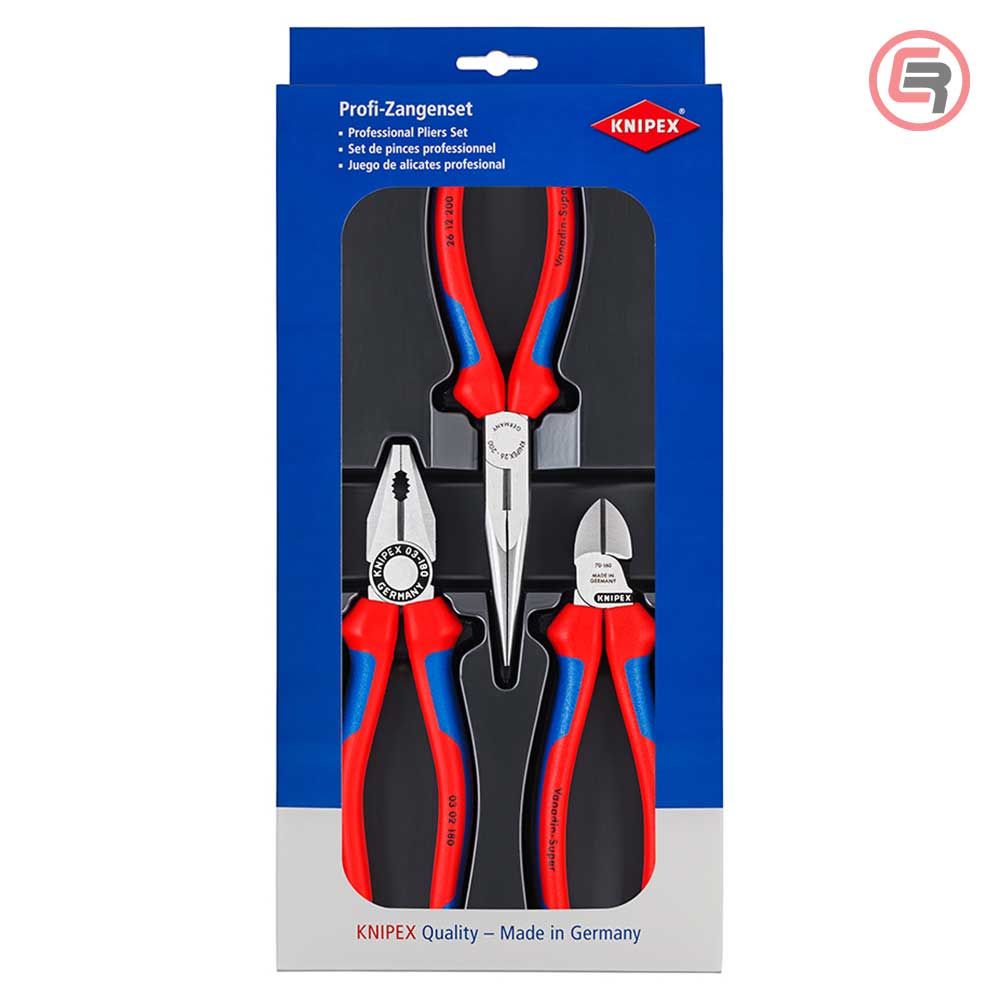 Knipex Set Kliješta Kombinovana + Sječice + Špicasta Ravna / 3 dijelni – 00 20 11 slika 1