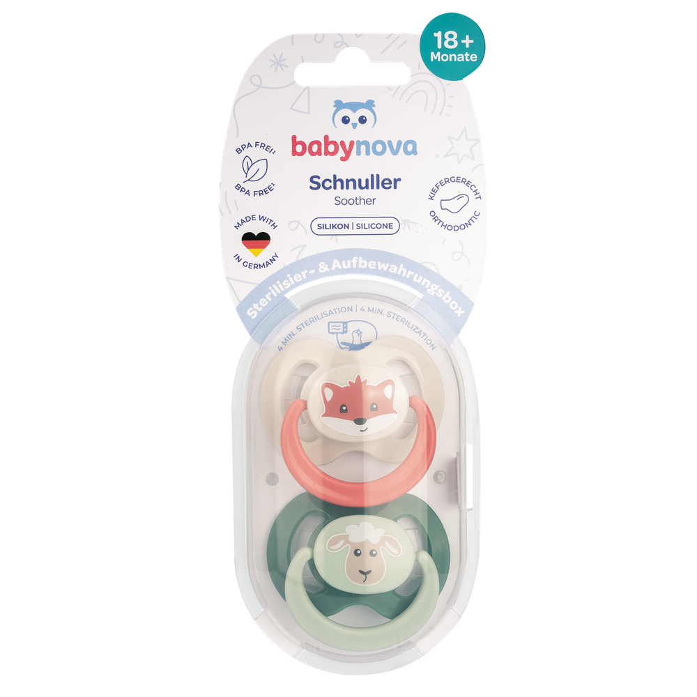 BABY NOVA Silikonska ortodontska duda varalica 18m+ 2kom, Zelena/bež slika 3
