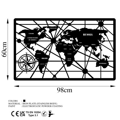 Wallity Metalna zidna dekoracija, World Map 7-L slika 6