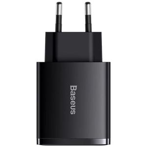 Punjač za mobitel Baseus Compact Quick Charger 2xUSB+USB-C 30W EU, zidni, crni