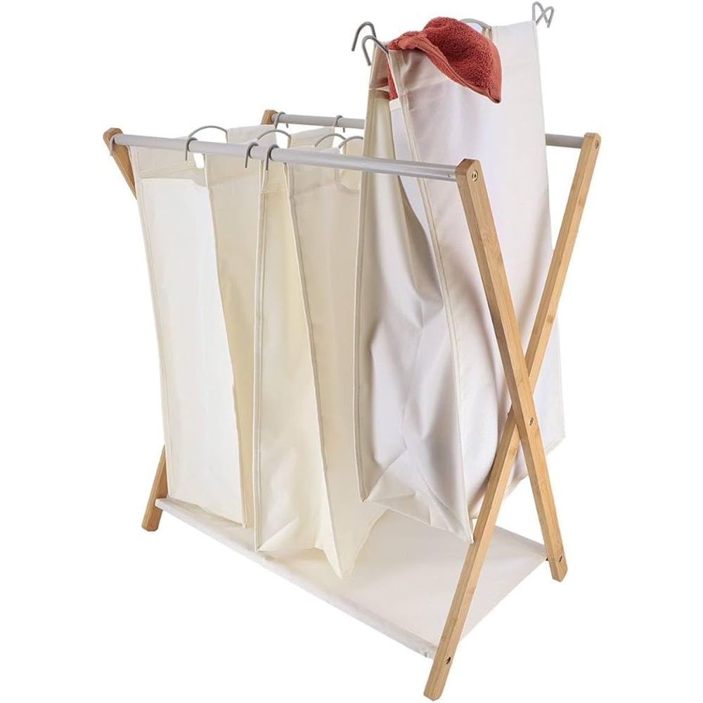Tendance sklopiva košara za rublje s 3 odjeljka, struktura metal/bambus, natural slika 2