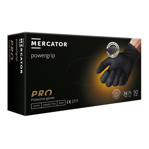 JEDNOKRATNE RUKAVICE POWERGRIP PRO CRNE BEZ PUDERA 50 KOM VELICINA M slika 1