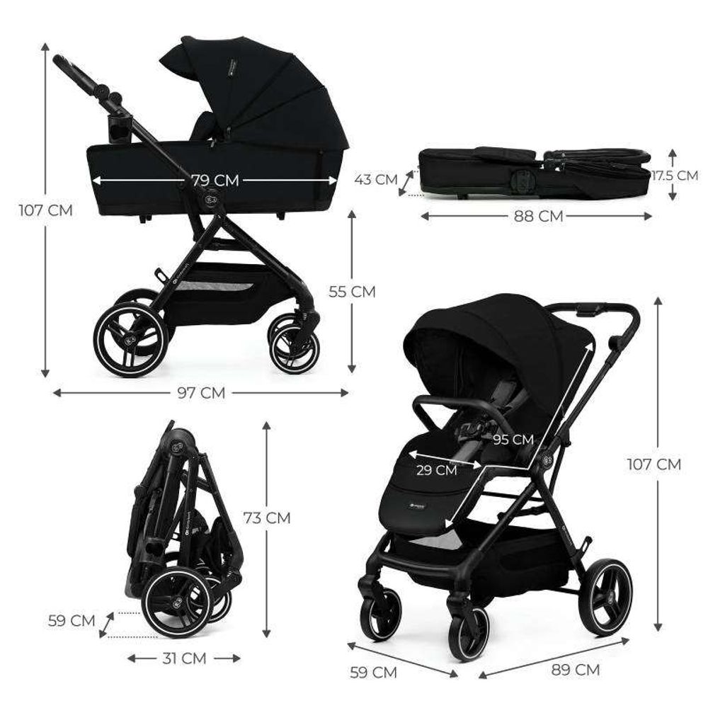 Kinderkraft Kolica za bebe Yoxi Set 2U1, Pure Black slika 6