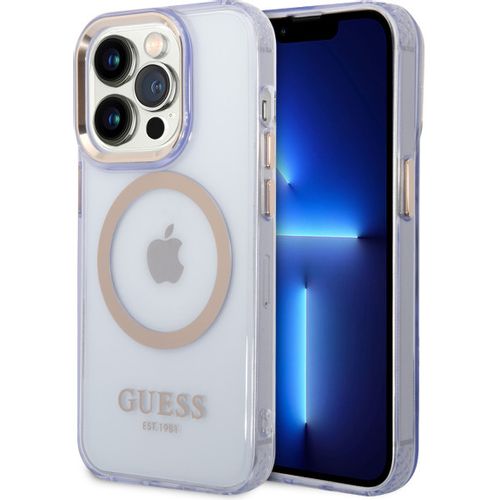 Guess Futrola za iPhone 14 Pro GOLD OUTLINE TRANSLUCENT PURPLE MagSafe slika 1