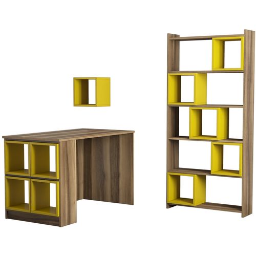 Woody Fashion Studijski stol i policu za knjige, Box - Walnut, Yellow slika 2