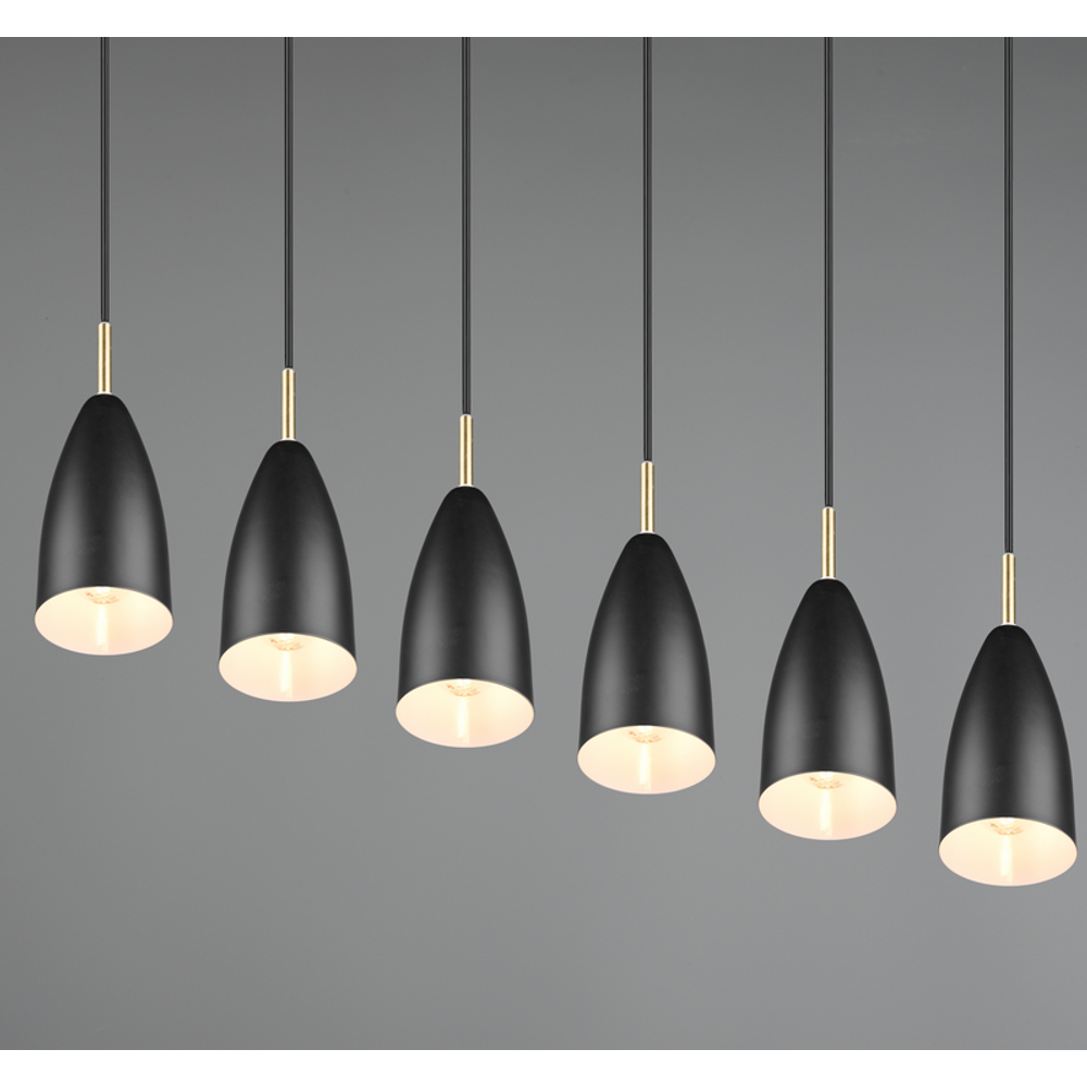 Trio Lighting luster FARIN – crno-mat, 6 × E14, podesiva visina, 90 cm slika 5