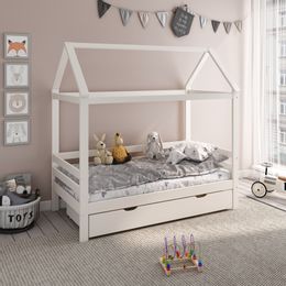Drveni dječji krevet House - 160x80 - bijeli - s ladicom