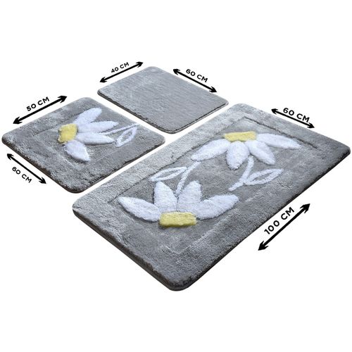 Daisy - Grey Multicolor Acrylic Bathmat Set (3 Pieces) slika 3