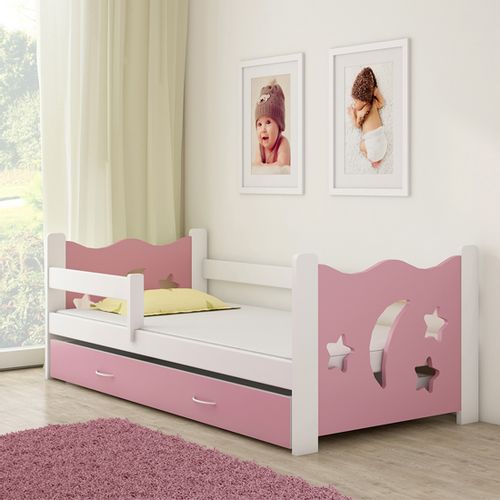 ACMA Dječji krevet od punog drva 160×80 sa dodatnom ladicom za izvlačenje - bijeli / sort motivi slika 3
