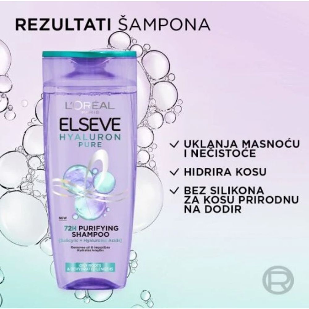 L’Oréal Paris Elseve Hyaluron Pure Šampon za dehidriranu kosu koja se brzo masti 400ml slika 2
