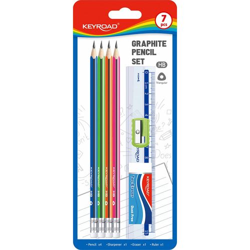Set grafitne olovke + gumica + šiljilo Keyroad slika 1