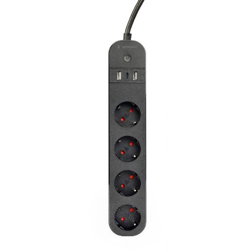 TSL-PS-S4U-01 Gembird pametni produzni kabl sa USB punjenjem, 4 uticnice, 1,5m crni slika 1