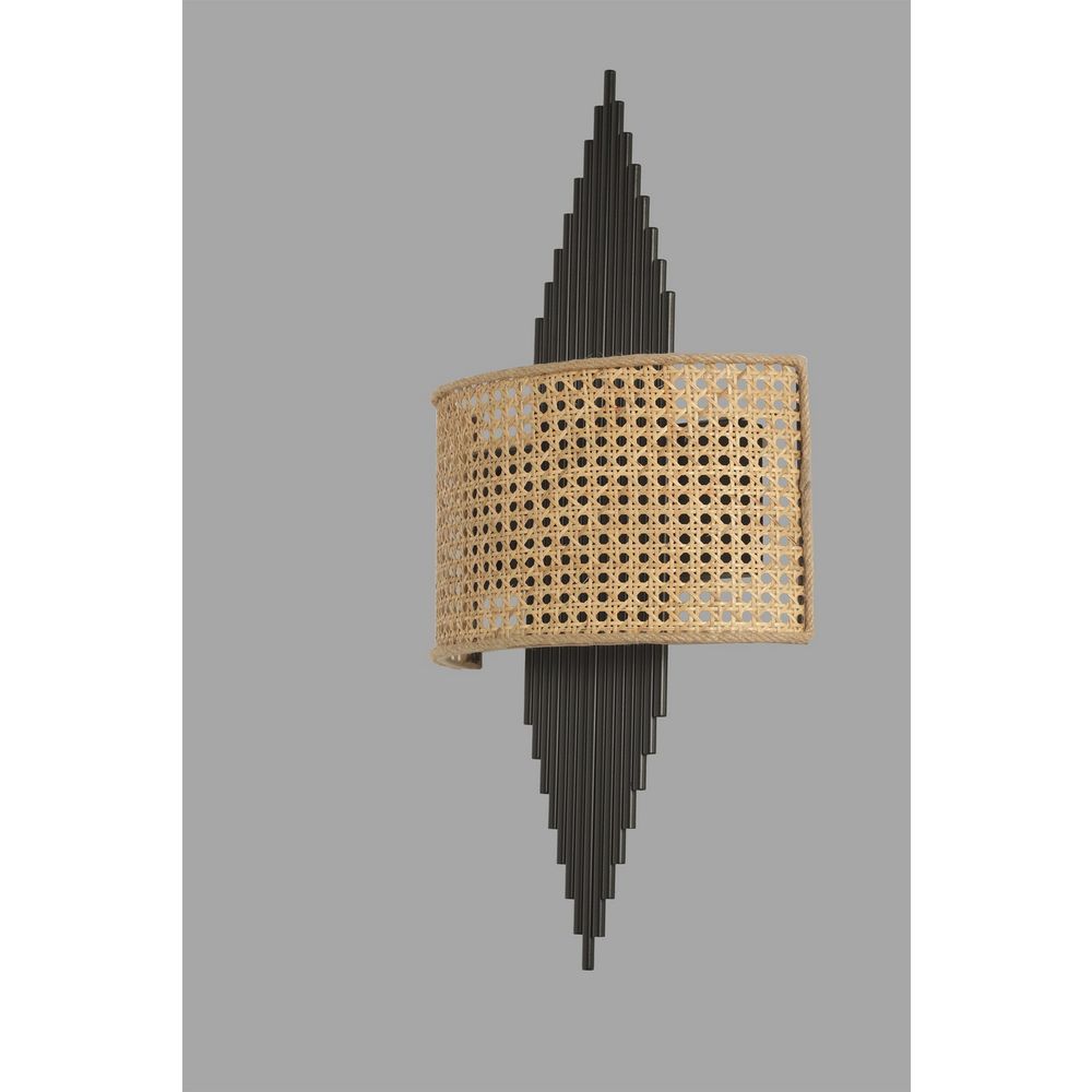 Elegantna Crna Zidna Lampa s Ovalnim Rattan Abažurom i Zlatnim Detaljima slika 3