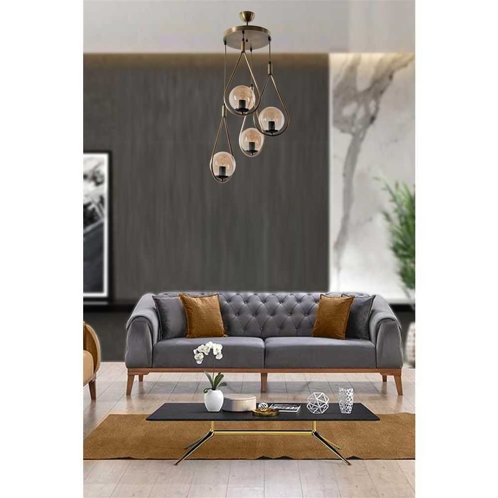 Damla 4 Lü Tepsili Bal Camlı Eskitme Sarkıt Luster slika 1