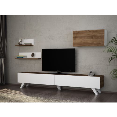 Woody Fashion TV jedinica, Bijela boja Orah, Caterina - White, Walnut slika 1