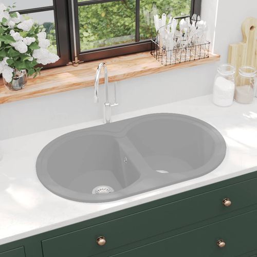 Kuhinjski sudoper s dvije kadice ovalni sivi granitni slika 20