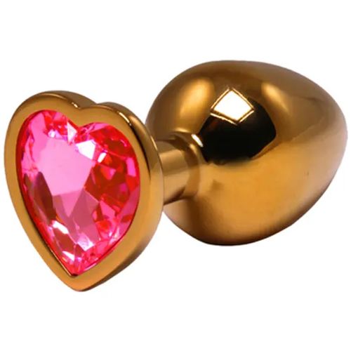 Veliki zlatni analni dildo srce sa rozim dijamantom slika 1