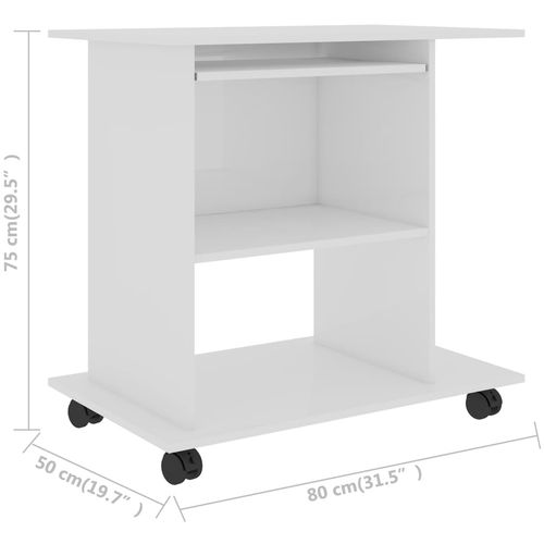 Stol za računalo visoki sjaj bijeli 80 x 50 x 75 cm od iverice slika 26