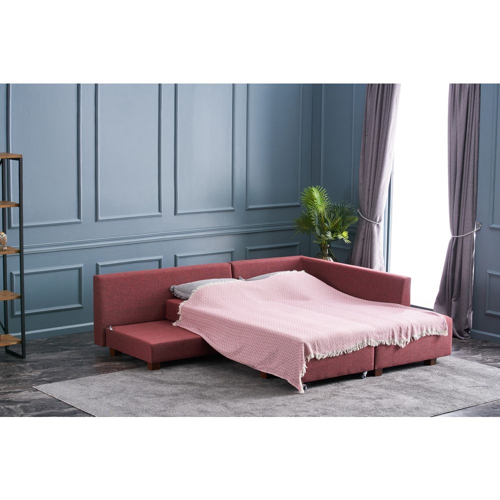 Ugaona Sofa na Razvlačenje Manama - Desni Kut - Boja Crvenog Vina slika 5