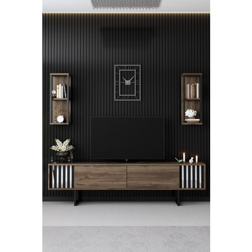 Woody Fashion Komoda za TV, Chrome Line - Walnut, Black slika 2