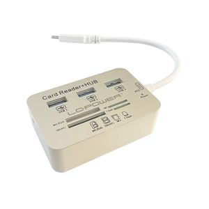 USB LC Power LC-HUB-C-CR External USB type C HUB, 3xUSB3.0 + multi card reader Silver/White