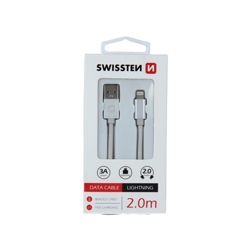 SWISSTEN kabel USB/Lightning, platneni, 3A, 2m, srebrni slika 2