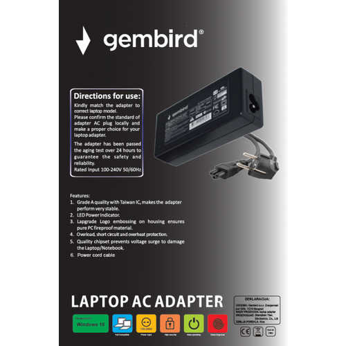 NPA90-190-4740 (AC09) ** Gembird punjac za laptop 90W-19V-4.74A, 5.5x1.7mm yellow (940) slika 3