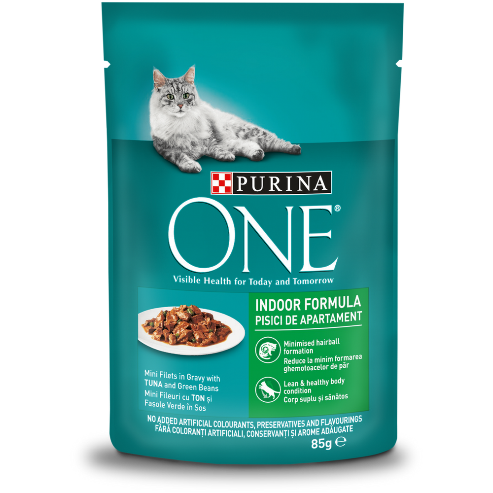 Purina ONE Indoor vrećice za mačke, mini fileti s tunom i mahunama u umaku 85 g   slika 6