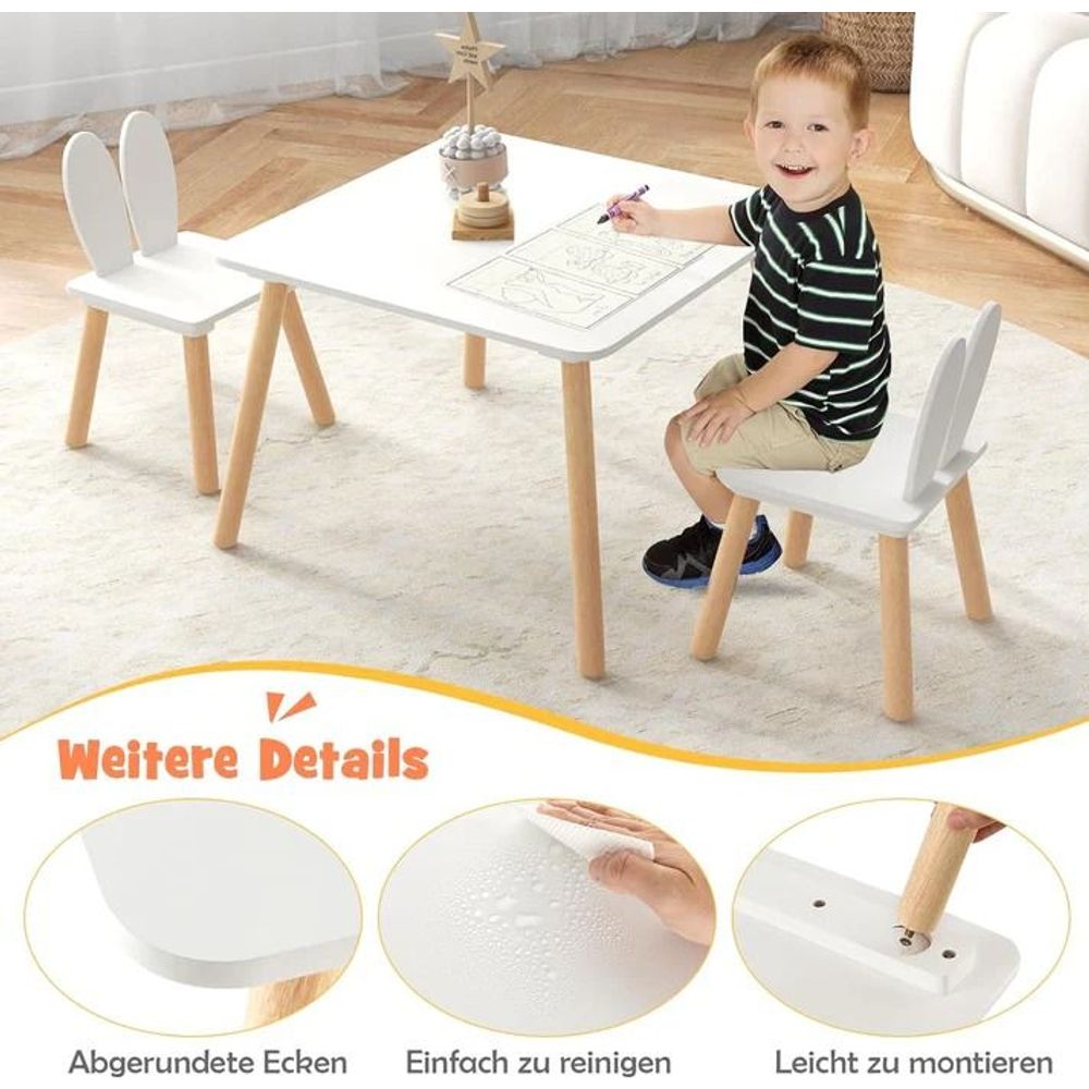 Kinder Home Drveni dječiji sto sa dvije stolice Bunny, Bijeli slika 8
