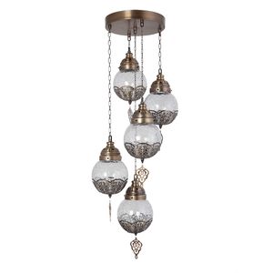 Neptün 5Li Sarkıt Tepsili Eskitme Catlak Camlı Gold Chandelier