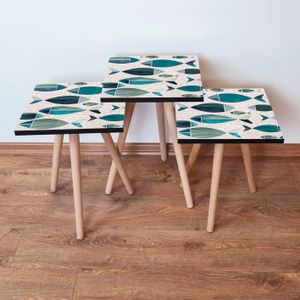 Nesting Table 3Shp269 - Set od 3 Stola u Bijeloj, Zelenoj i Plavoj Boji