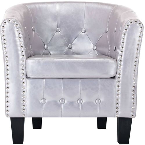 Fotelja od umjetne kože sjajna srebrna slika 19