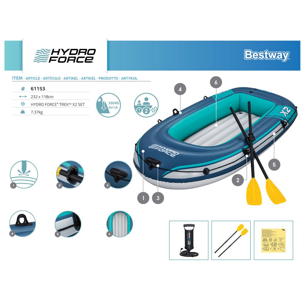 Bestway gumeni čamac TREK X2 do 250 kg 232x118 cm + vesla i pumpa 61153 slika 3