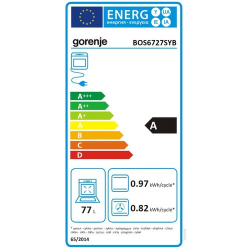 Gorenje BOS 6727 SYB Ugradna rerna, Multifunkcionalna, 77 L, Širina 59.5 cm, Crna slika 6