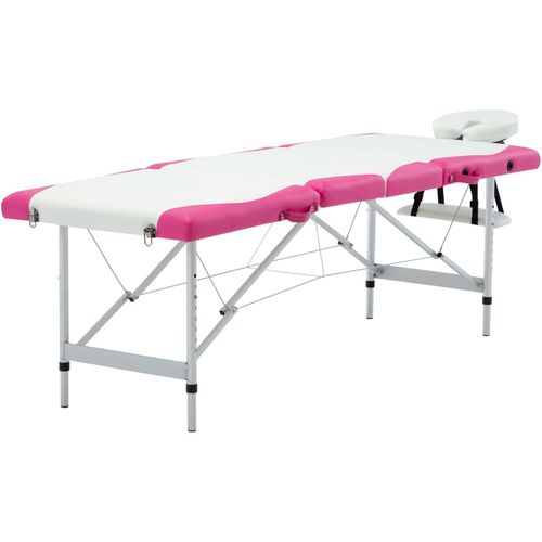 Sklopivi masažni stol s 4 zone aluminijski bijelo-ružičasti slika 1