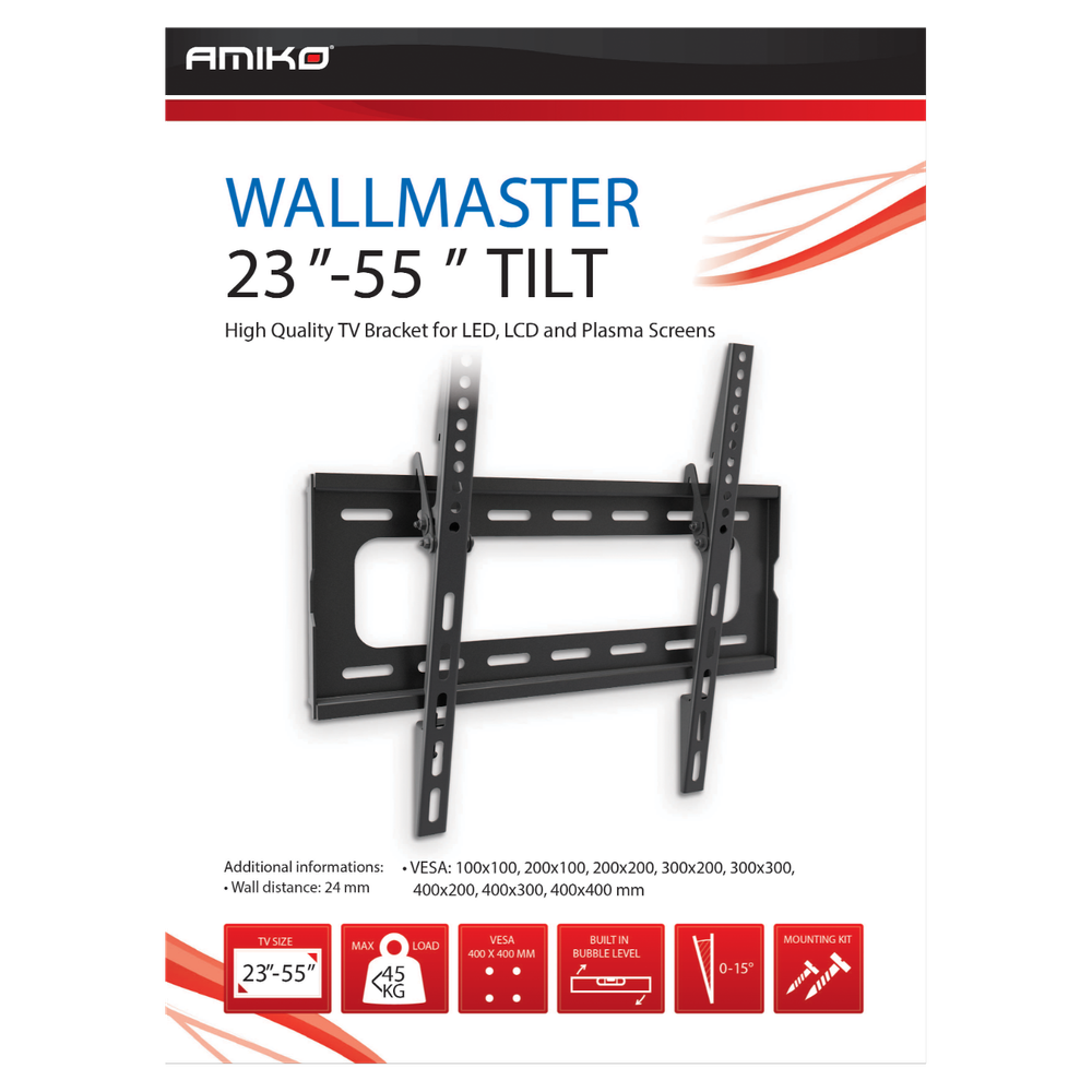 Amiko Nosač zidni za TV prijemnik 23" - 55", 45 kg, 2D - Wallmaster 23-55 Tilt slika 2