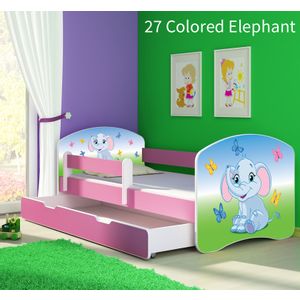 Dječji krevet ACMA s motivom, bočna roza + ladica 180x80 cm 27-colored-elephant