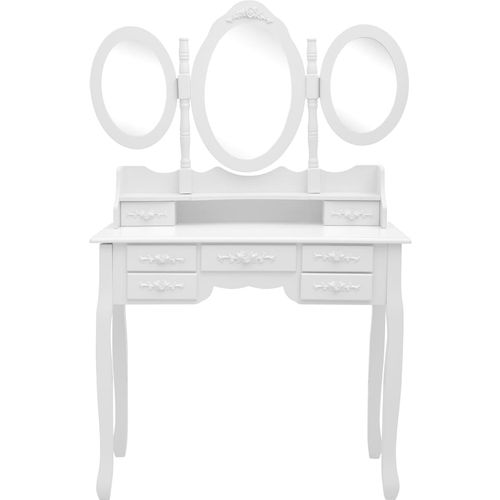 Toaletni stolić sa stolcem i trostrukim ogledalom bijeli slika 3